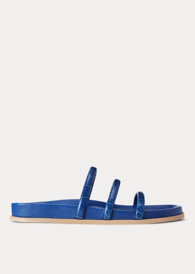 Sandalias Polo Ralph Lauren Mujer Azul Rey Azules - Leather Slide - DLGQB3452